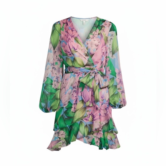 Alex Marie Floral Dress crinkle chiffon v-neckline Long sleeves Size 6 - Picture 11 of 12